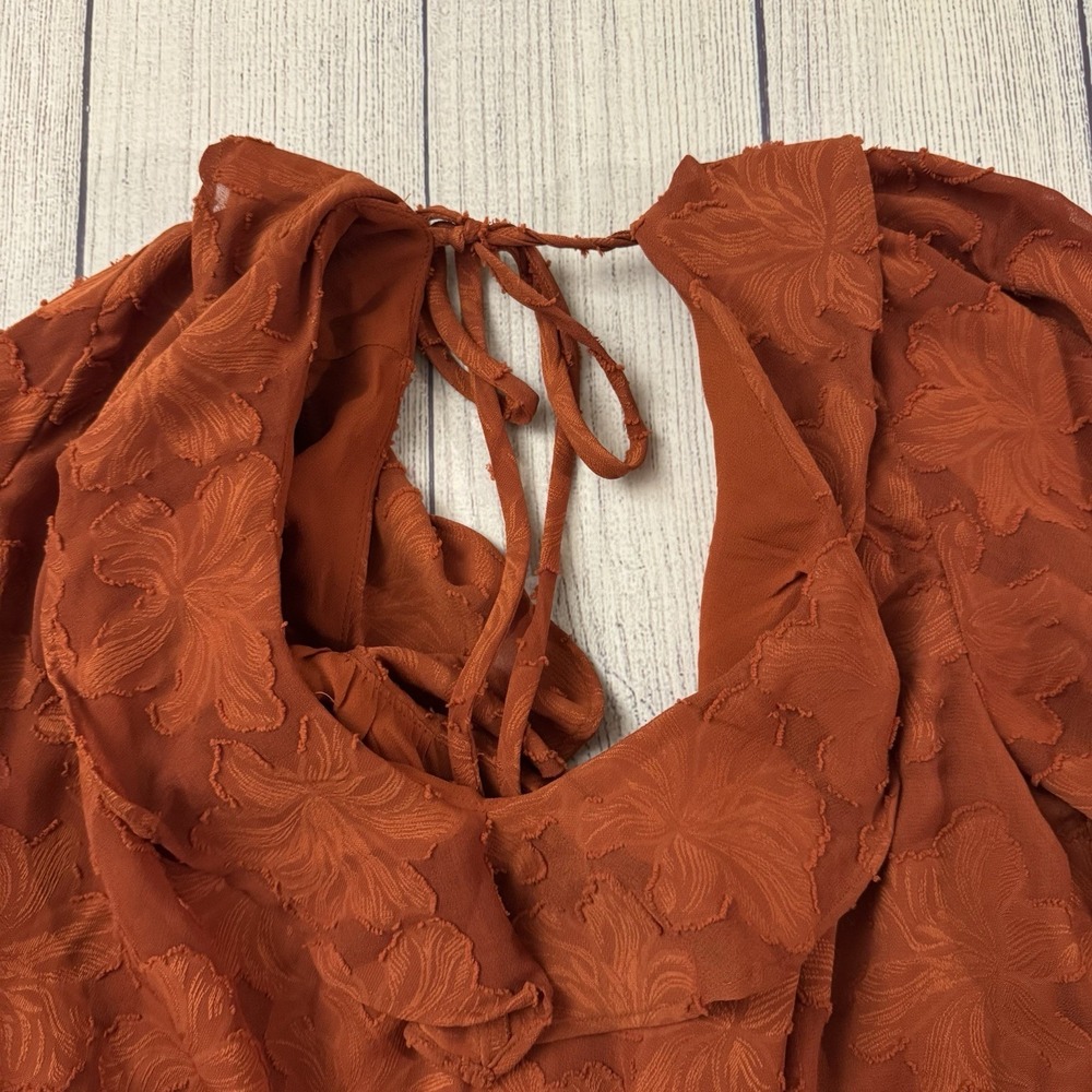 Anthropologie Floral Textured Crimson Orange Blouse Top Women's Size Large - Picture 3 of 9
